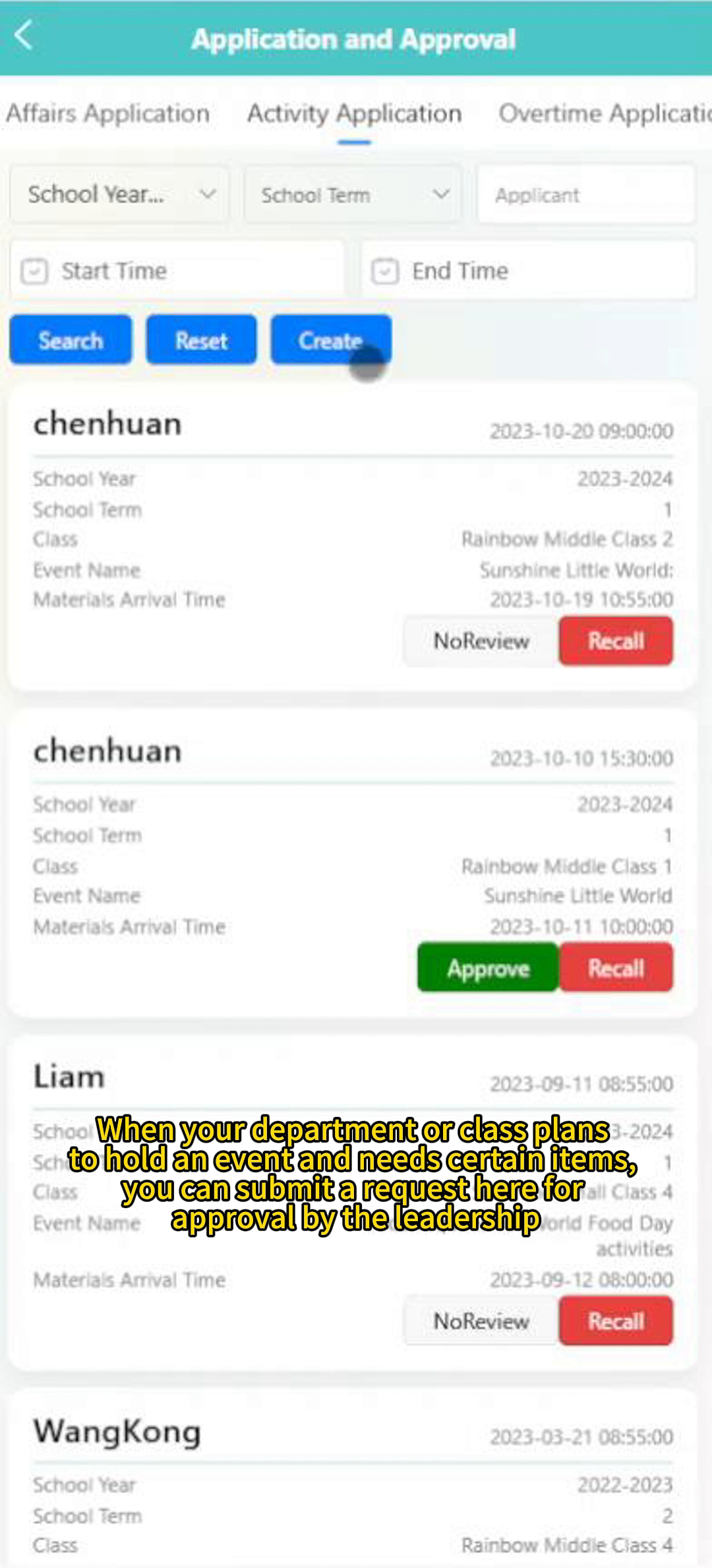 Preschool Management System - Activity Requests