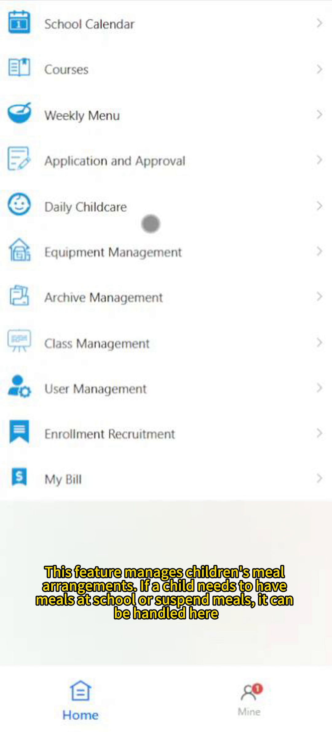 Preschool Management System - Child Meal Arrangements