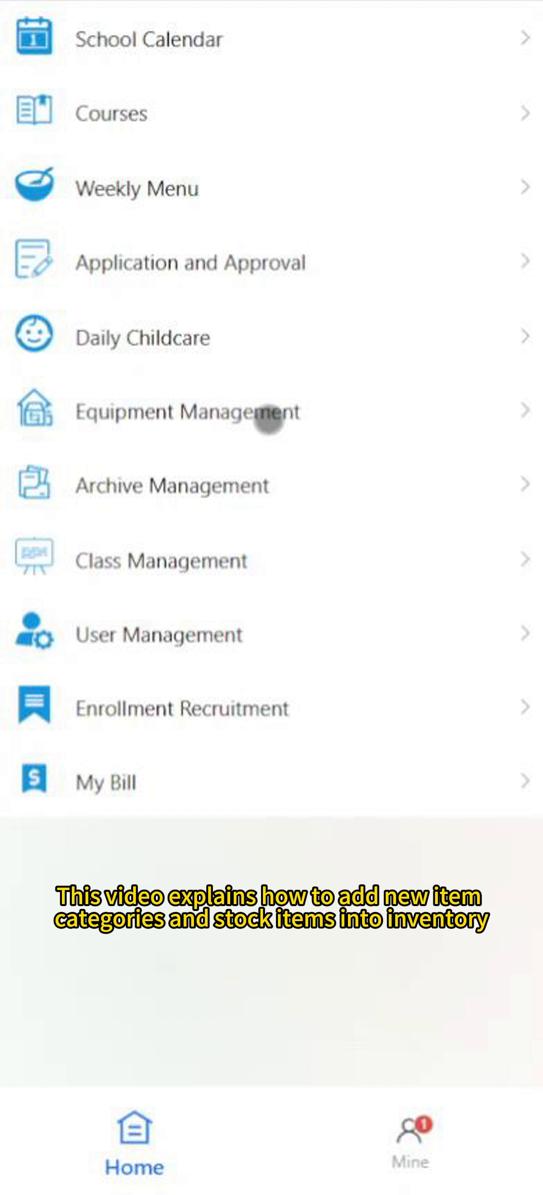 Preschool Management System - Item Management: Add Categories and Items