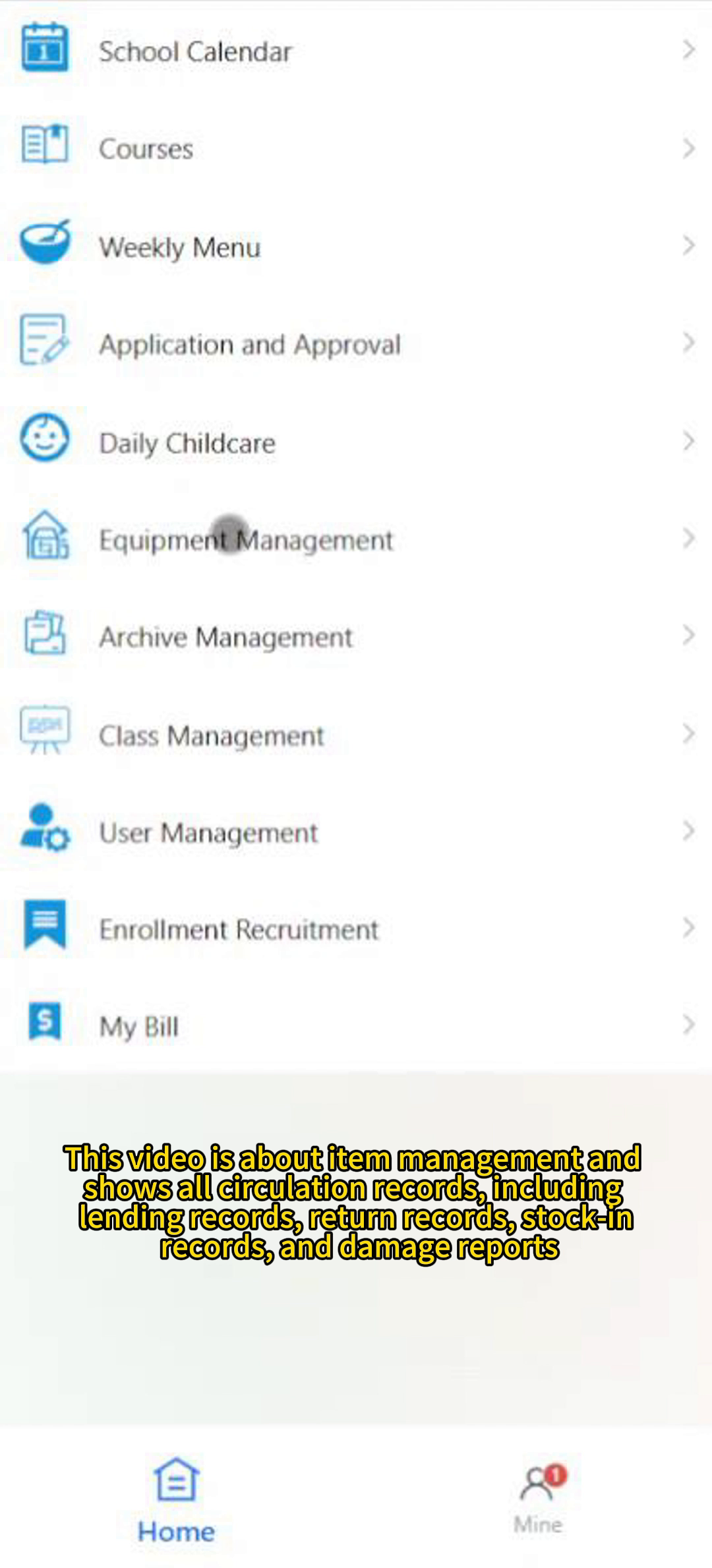 Preschool Management System - Item Management: View Records