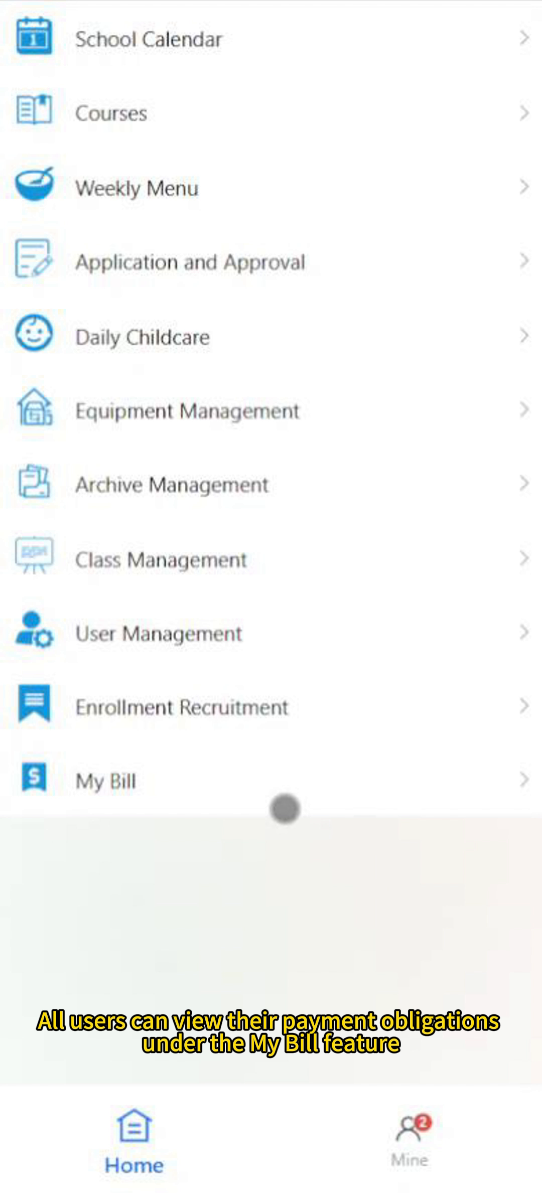 Preschool Management System - My Bills