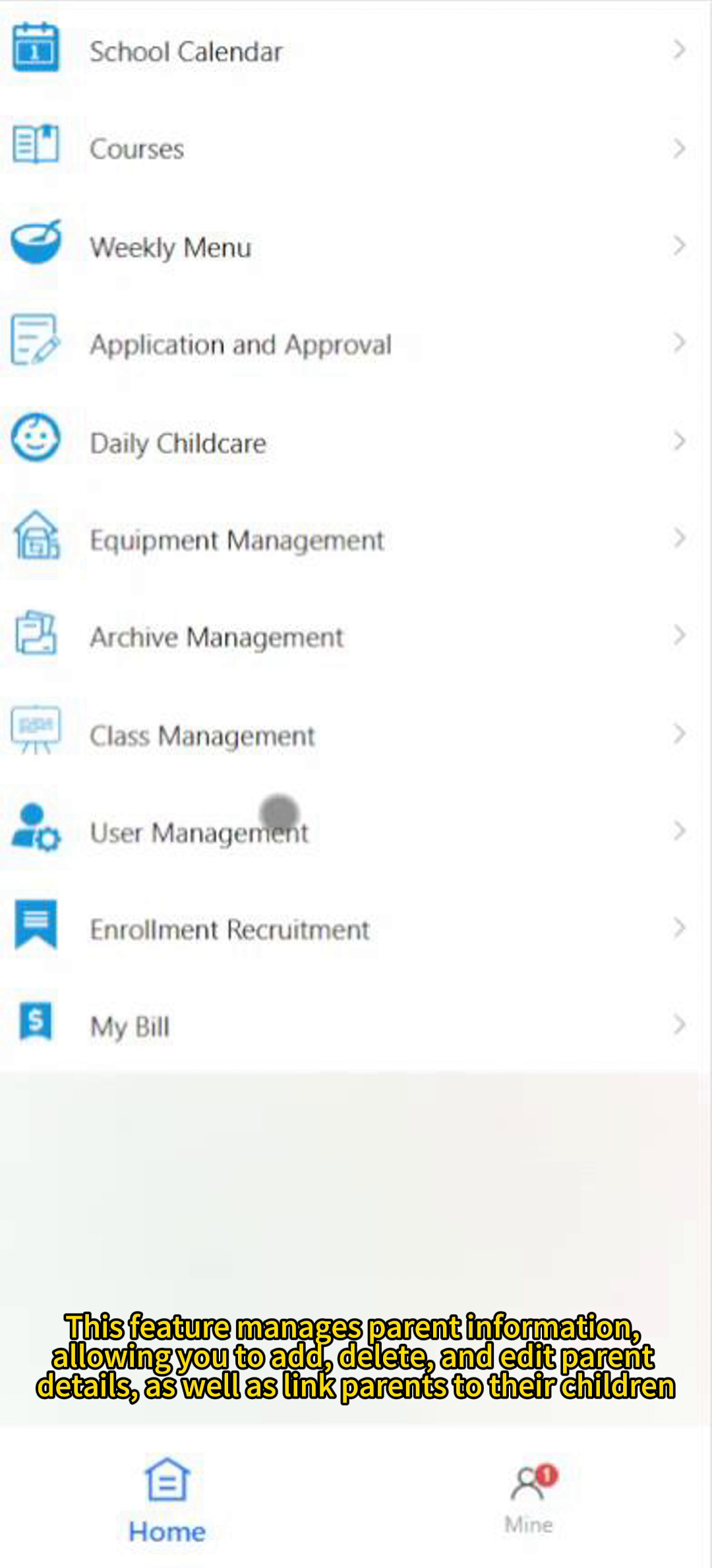 Preschool Management System - Parent Management
