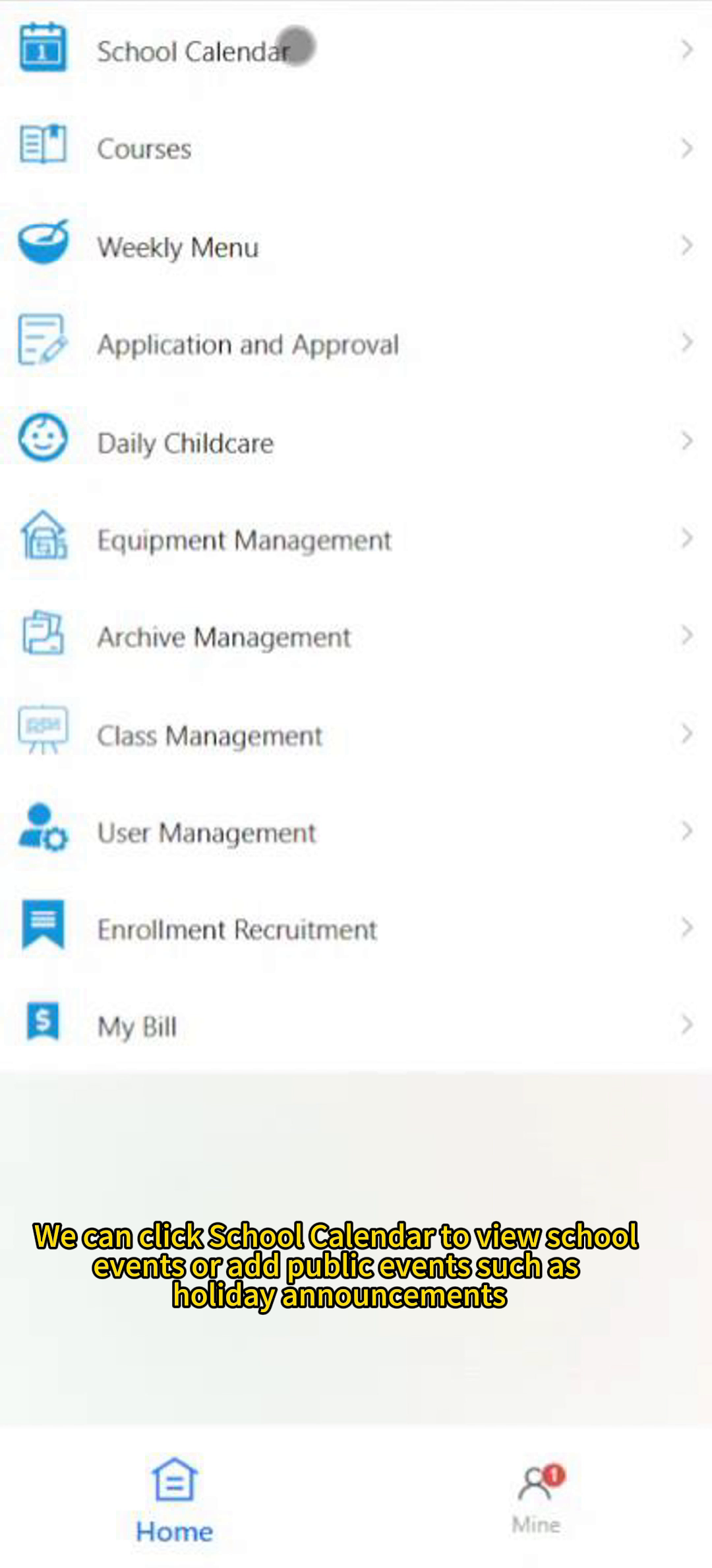 Preschool Management System - School Calendar Add and Delete