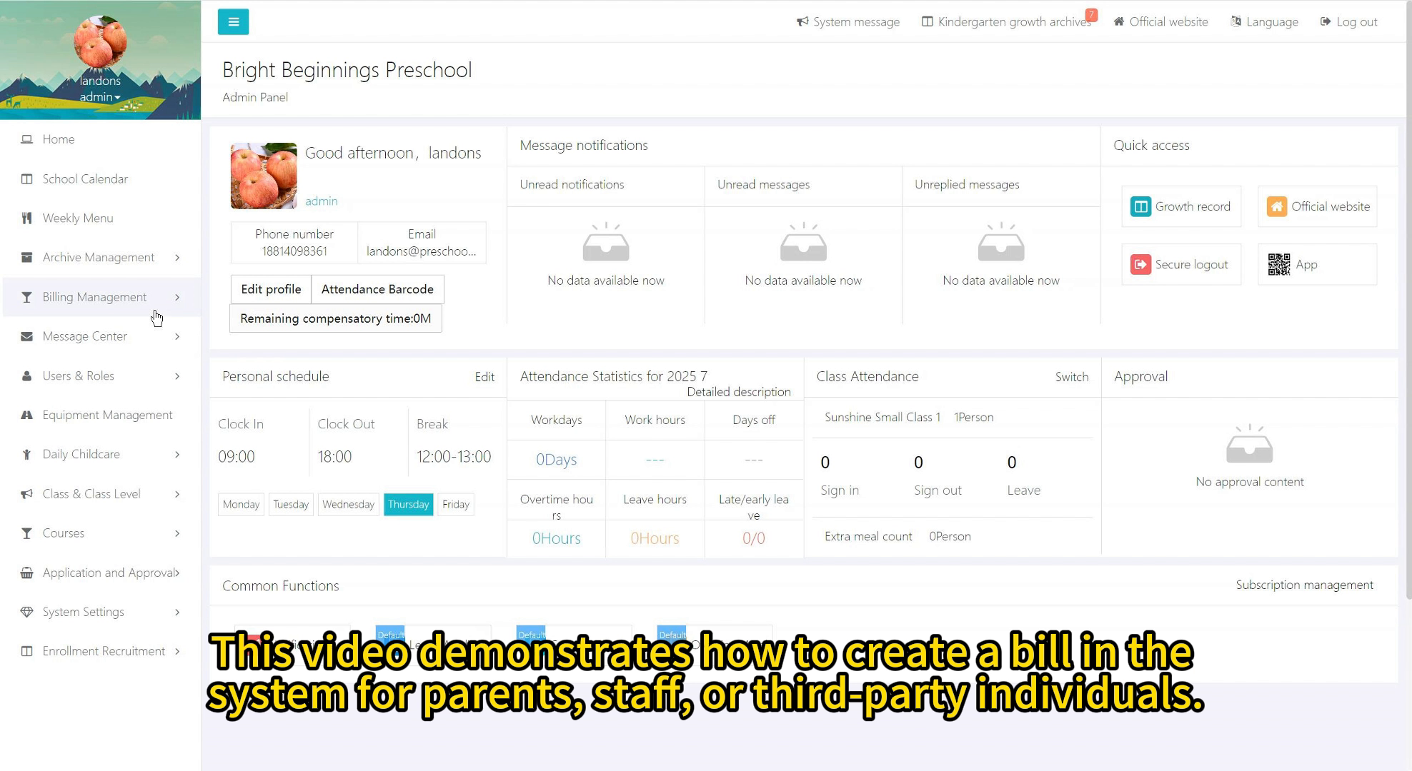 Preschool Management System - Billing Setup