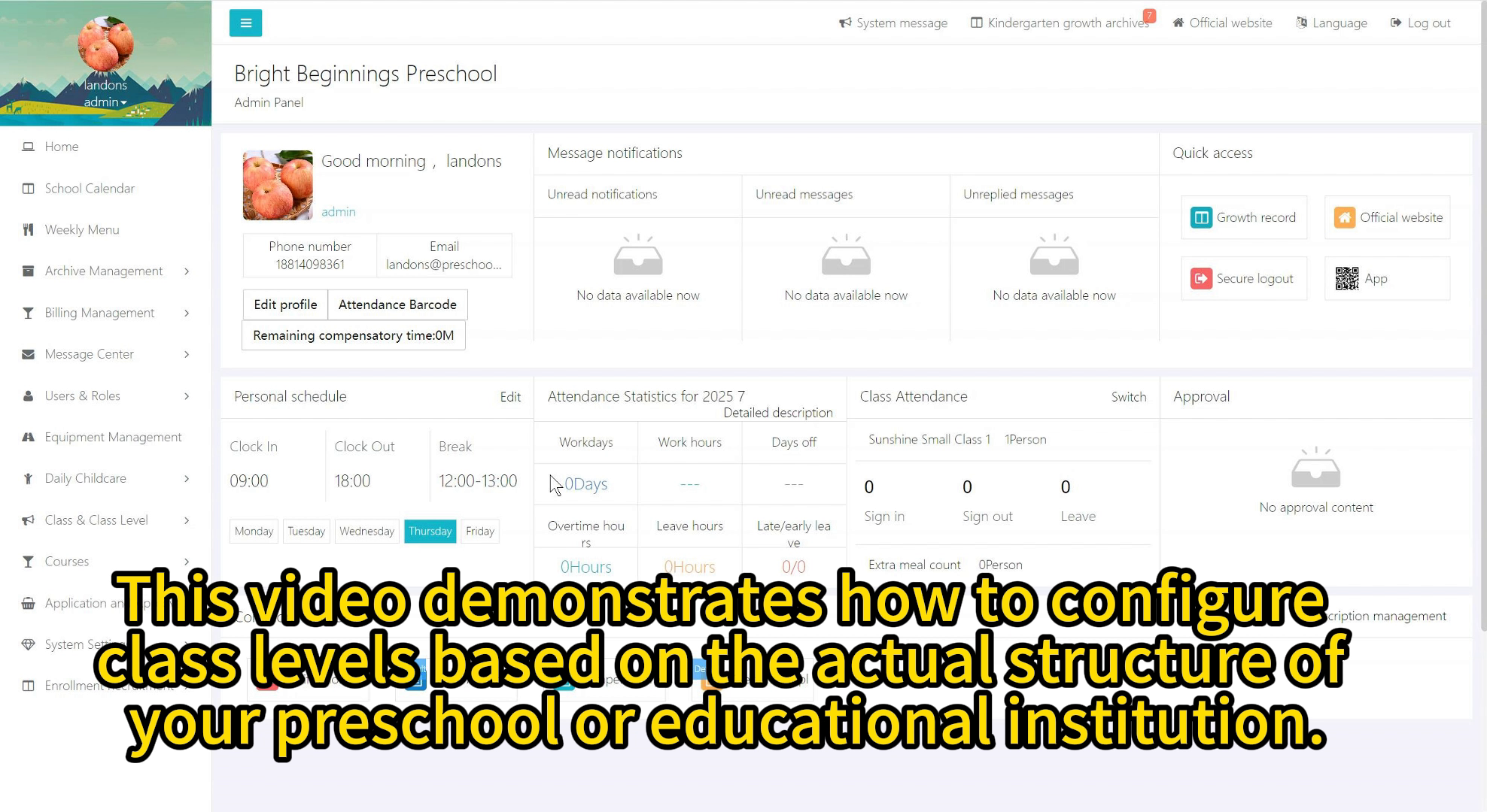 Preschool Management System - Class Level Configuration