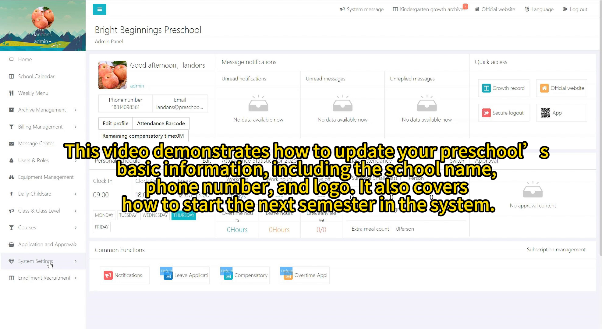 Preschool Management System - Preschool Info Setup